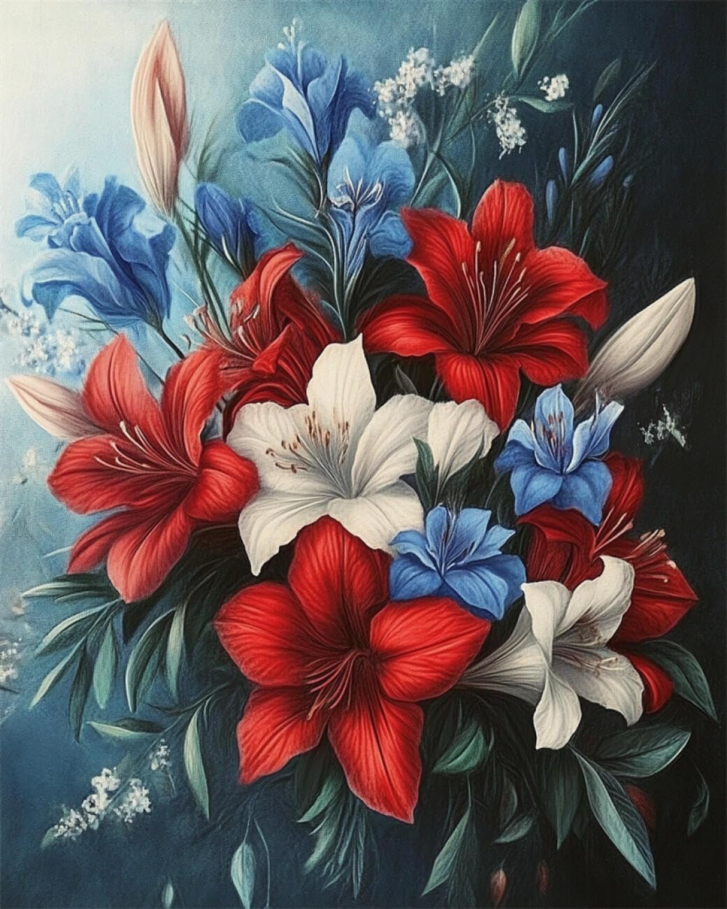 AMBATTERY DIY Bead Cross Stitch Kits Fantasy Red Flowers Bead Embroidery Kit for Adults Needlepoint Tapestry Set Beaded Stitching 50x60cm