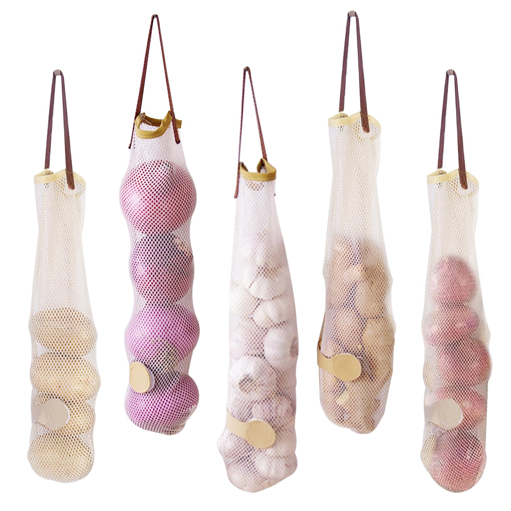 Tsawntd Onion Bag 5Pcs Hanging Mesh Onion Storage Bags Long Reusable Mesh Produce Bags Garlic Keeper Potatoes Storage Container for Fruit Veggies Garbage Bag Produce Hanging