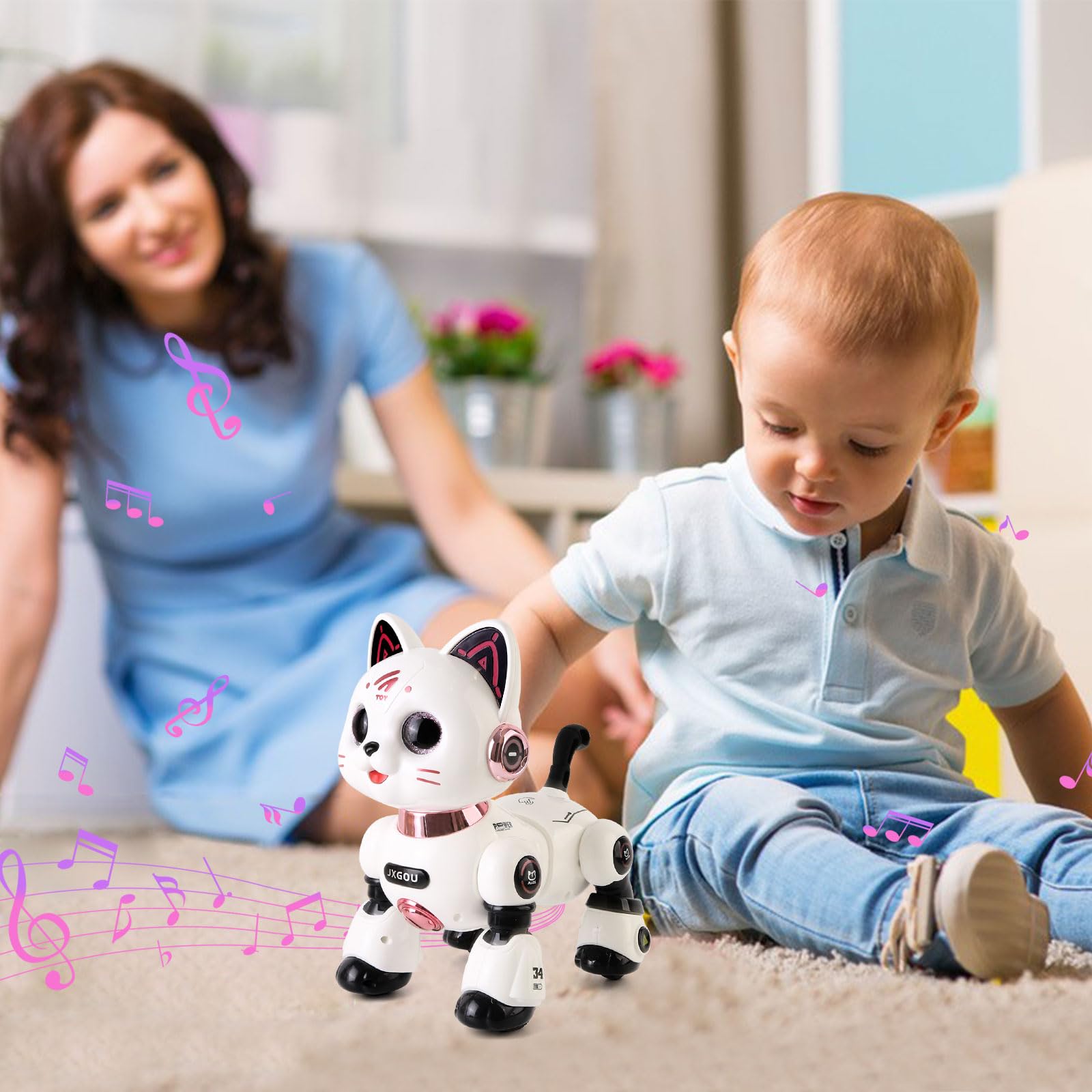 Ferngesteuerter Roboter Haustier Spielzeug,Interaktives Intelligentes Roboter Katze Kinder mit Licht und Sound,Programmierbares RC-Spielzeug Geschenke für Kinder ab 8 Jahren