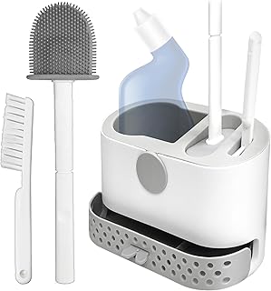 Toilet Brush and Holder Set with Space to Storage Toilet Bowl Cleaner, Silicone Toilet Brush and Holder with 2 Toilet Bowl Brush, Toilet Bowl Brush and Holder with Ventilation Slots Base