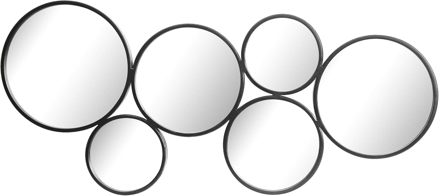 Stonebriar 37" Black Metal Multi Circle Wall Mirror with Attached Hangers, Decorative Modern Decor for the Living Room, Bedroom, Bathroom, Hallway, and Entryway