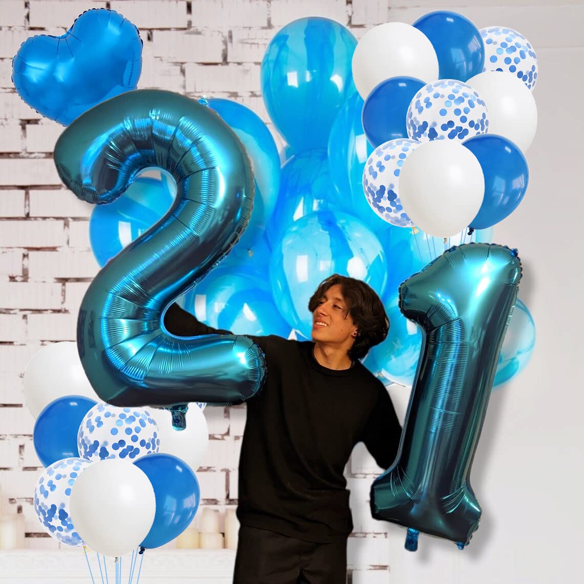 Set Decorazioni Per 35° Compleanno Uomo Tema Blu - Palloncini Numero 35, Striscione, Tovaglia E Topper Per Torta, 40 Pezzi