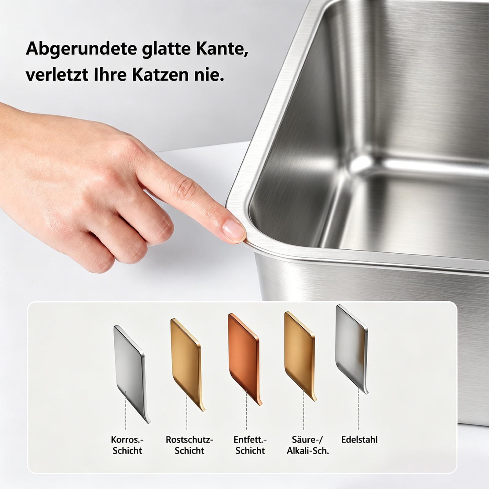 Premium XXXL Katzenklo Edelstahl, 70x50x20 cm Groß Katzentoilette mit Hohen Rand, Rostfrei, Antihaftbeschichtet, Leicht zu Reinigen, mit Schaufel für Große Katzen & Mehrkatzenhaushalte
