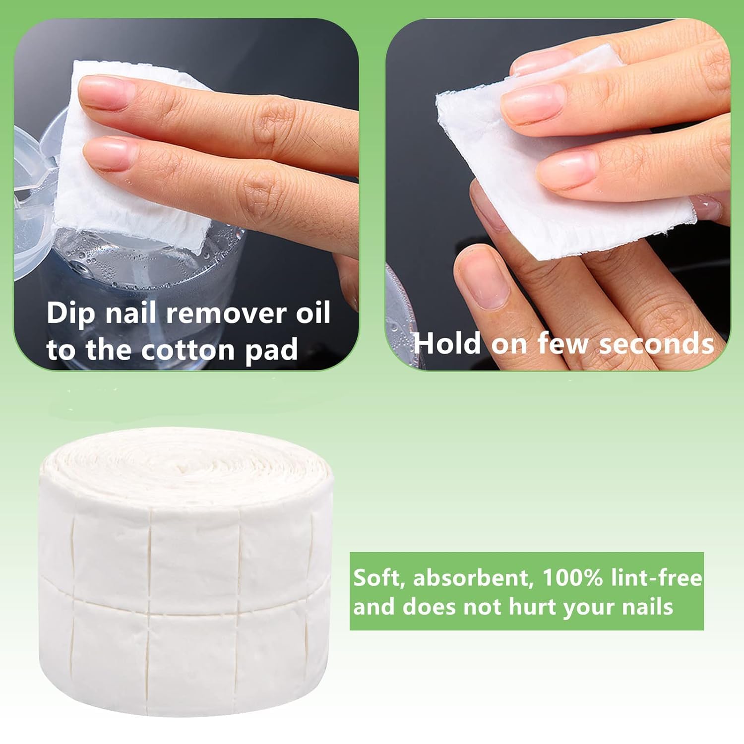 Rollo de 500 Toallitas de Celulosa de Precortadas, Cuadrados de Celulosa, Toallitas Diseño de Uñas Manicura, Hisopos sin Pelusa, Almohadillas de Algodón sin Polvo para Uñas de Gel