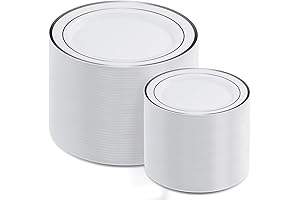 AOZITA Silver Disposable Plastic Plates Set (200 Pieces)
