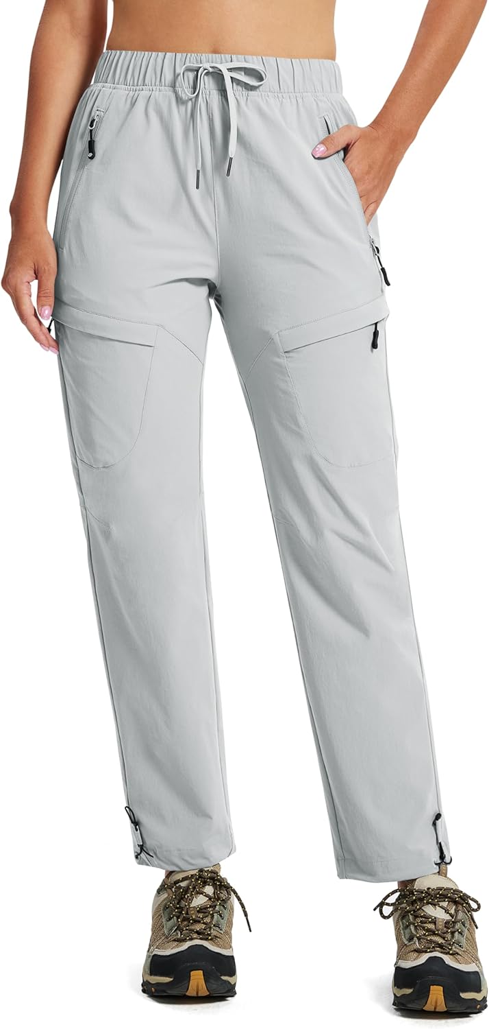 MoFiz Womens Cargo Hiking Pants Water Resistant Lightweight Quick Dry Travel Outdoor Work Trip Pants with Zipper Pockets