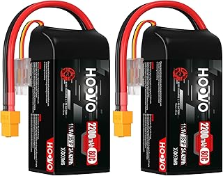 HOOVO 3S Lipo Battery, 11.1V 2200mAh 80C Shorty Batteries Softcase with XT60 Connector Compatible with Drone RC Airplane Helicopter Quadcopter FPV RC Car,2 Pack