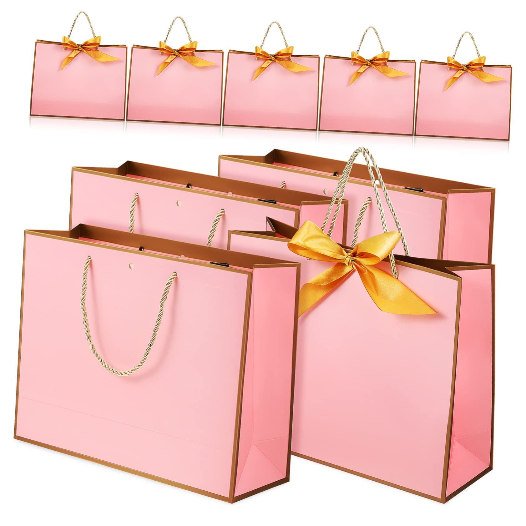 Bolsas de Obsequio Lazo Rosa de Papel, 10 Piezas para Boda y Fiesta | Asa Resistente, Diseño, Acabado Marco Dorado, Adecuado para Celebraciones y Obsequios