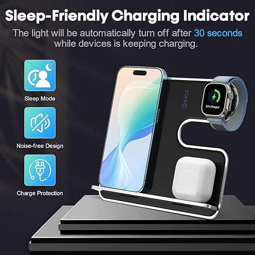 Miniatura 7 de Cargador inalámbrico 3 en 1 para Apple Fanboys estación de carga de aleación de aluminio para iPhone, Apple Watch y Airpods - Cargador de viaje