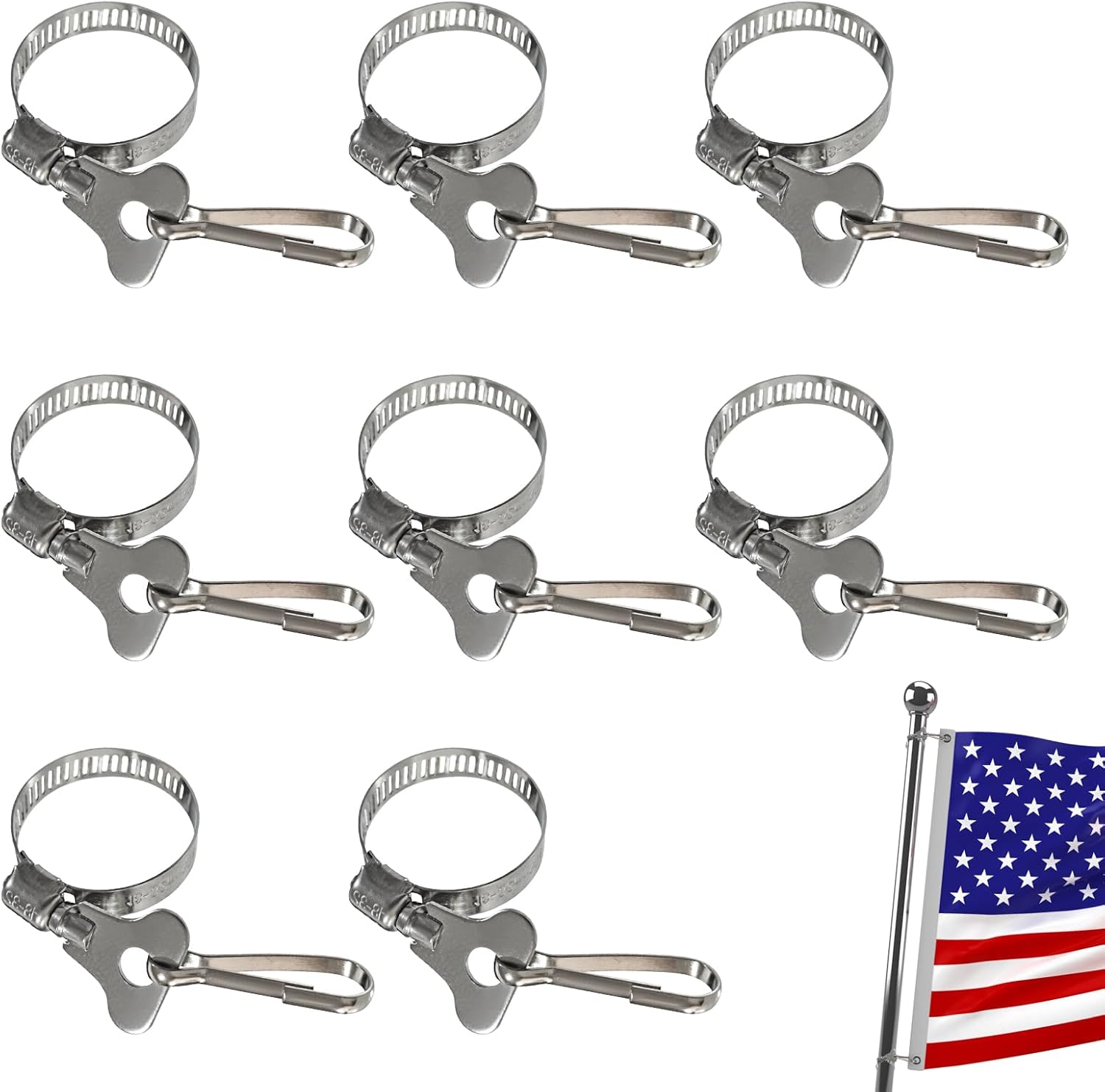 8 Pcs Flag Clips with Carabiner Flag Pole Clips Mount for