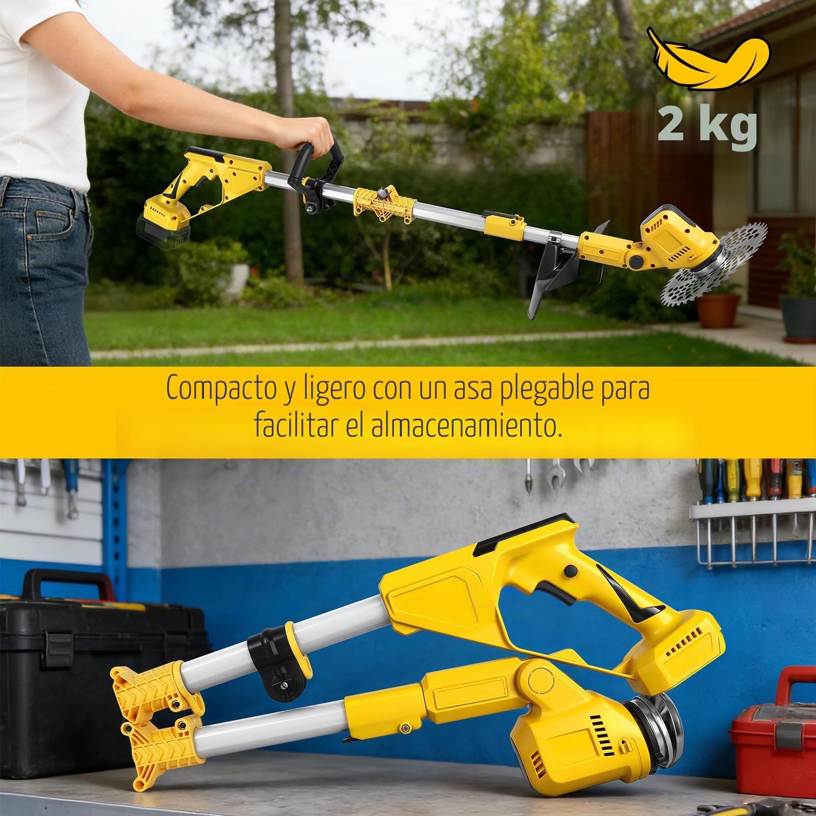 Desbrozadora a Batería para Dewalt 20 V, Cortabordes Eléctrico con Cepillo de Malas Hierbas, Mango telescópico(Ancho de Corte de 24 cm, 9000 R/min) para podar césped de jardín (sin batería)