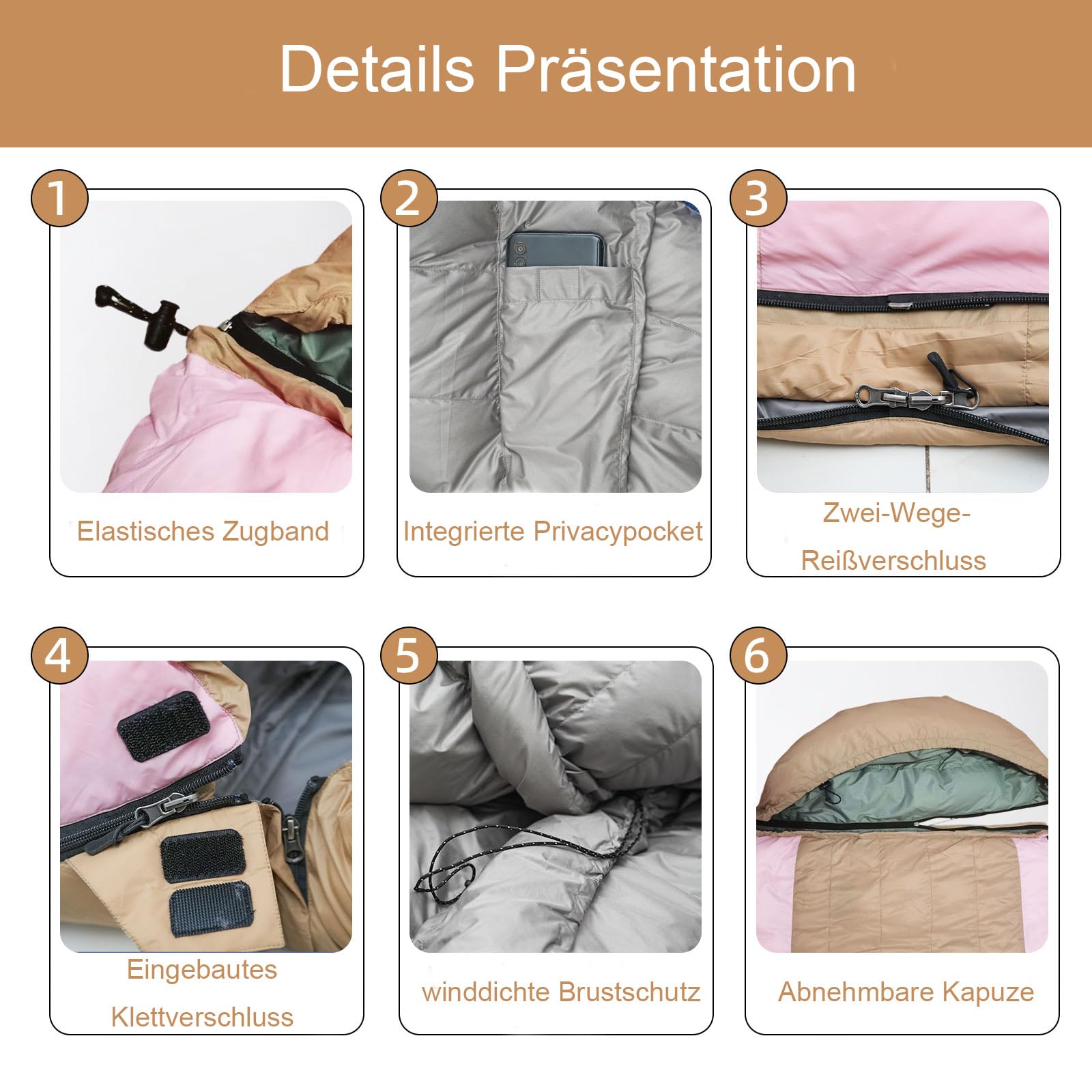 Daunen Deckenschlafsack (Rosa, 0 bis 12 Grad) | leichter kleiner schlafsack für 3~4 Jahreszeiten Camping, Wandern und Trekking