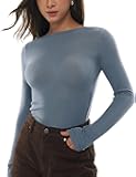 C202 Women's Boat Neck Long Sleeve Shirts Merino Wool Blend Tops Fitted Basic Tee Cozy Embrace Collection
