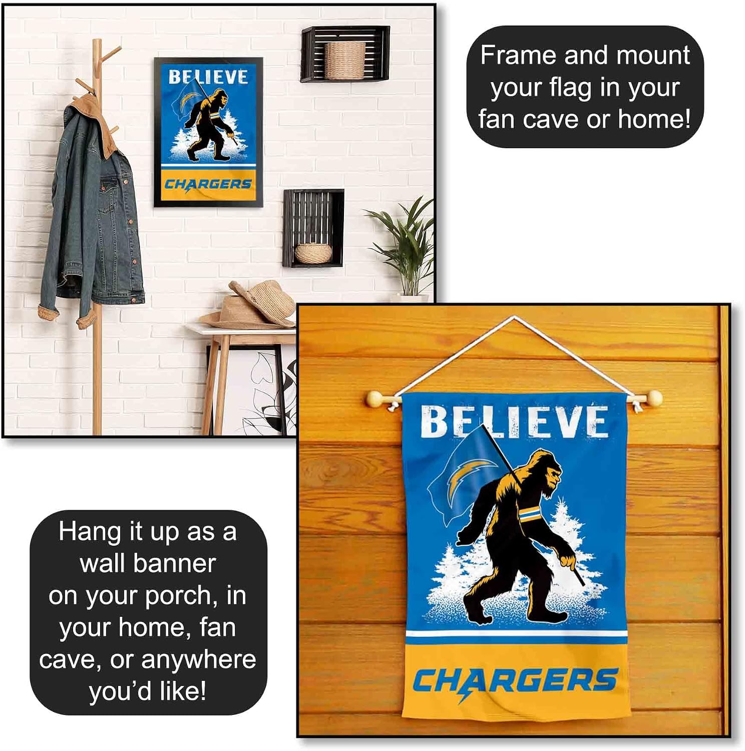 WinCraft Los Angeles Chargers Bigfoot Sasquatch Believe Yard Garden Banner Flag