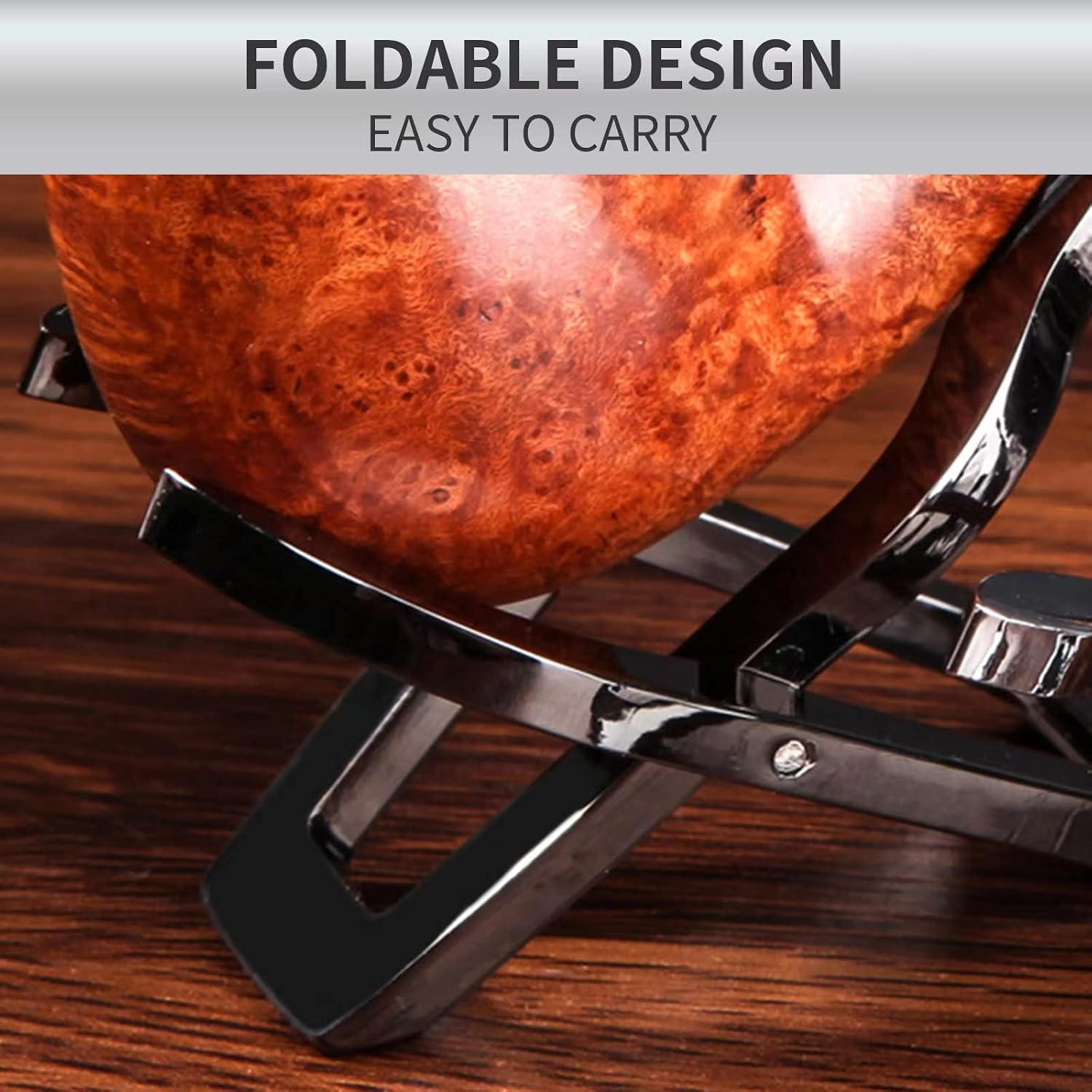 Tobacco Smoking Pipe Stand, Stainless Steel, Portable Foldable, Black - 2 Pack