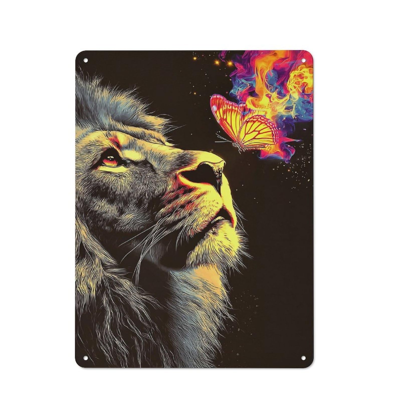 Junmoney Flame Butterfly And Lion Artwork Metal Wall Art Sign 40X30cm, Vintage Vintage Wall Decor For Lounge, Study, Pub Or Wall Gallery