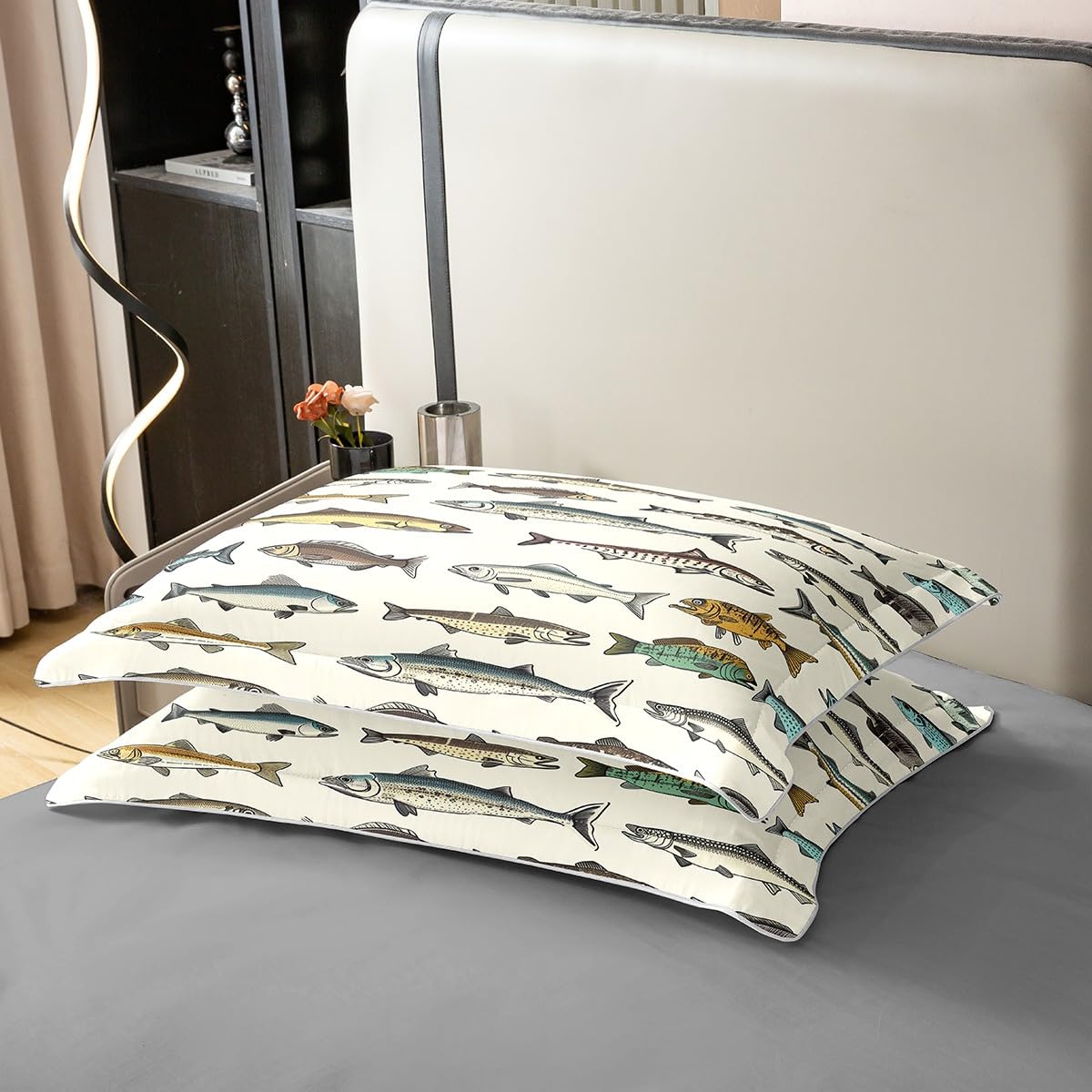 Loussiesd Kinder Fisch 100% Baumwolle Bettwäsche Set 135x200cm Fischen und Jagen Bettwäsche-Set für Jungen Mädchen Vintage Graffiti Betten Atmungsaktiv Zimmer Dekor Bettbezug