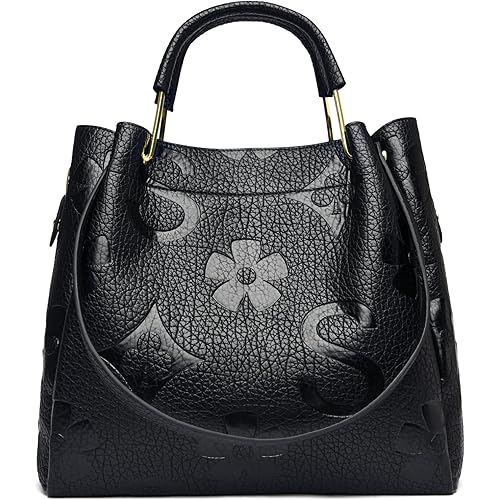 Travistar Floral Handbags Purses Women - Embossed Leather Top Handle Handbag Set Large Shoulder Bag Ladies Bucket Hobo Tote
