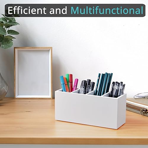 Miniatura 2 de Bivvclaz Soporte para lápices para escritorio, organizadores de escritorio de oficina de madera y accesorios con 4 ranuras para encimera,