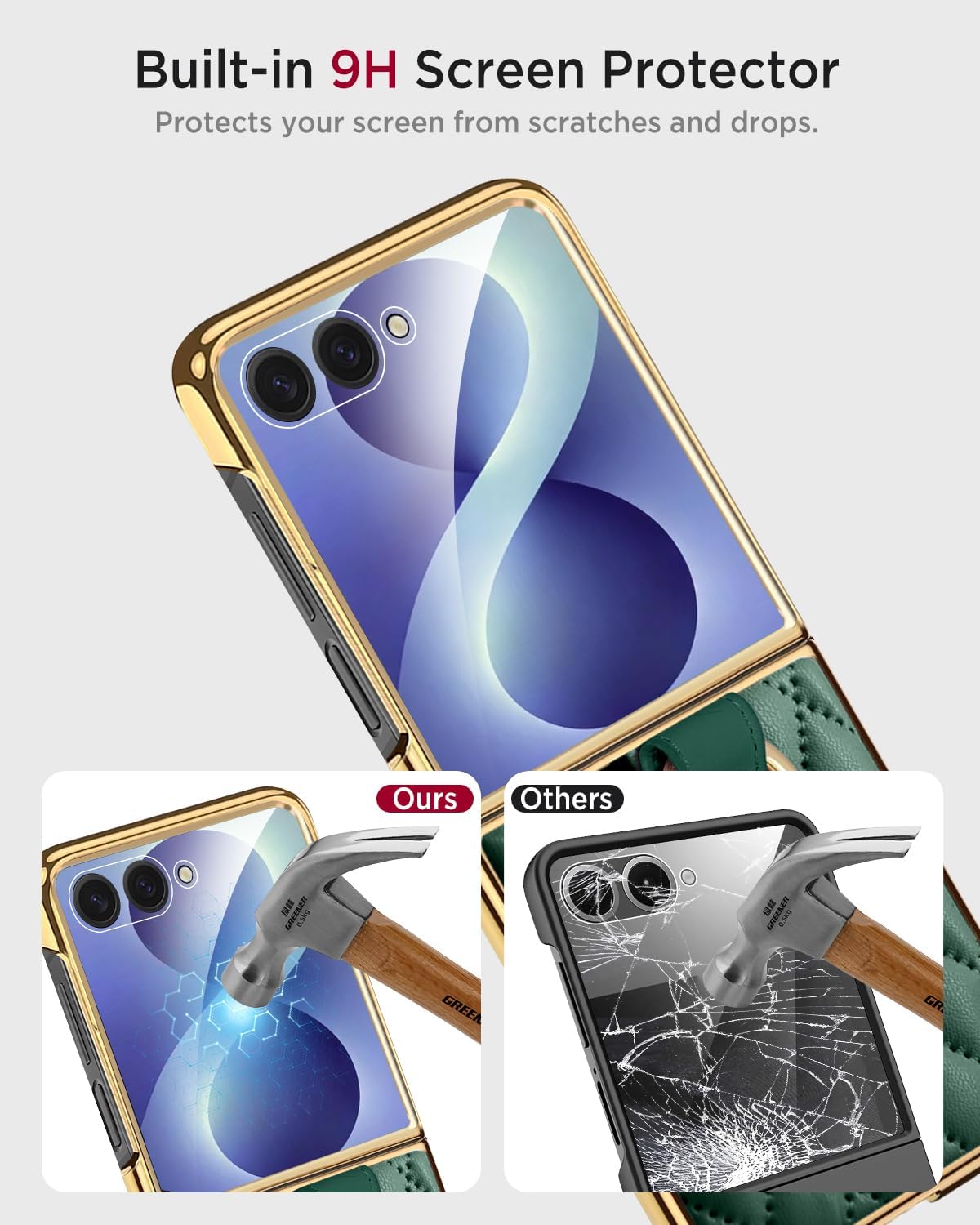 Miimall for Samsung Flip 8 Case with Ring & Screen Protector, Grips Leather Hard Slim Thin Non Slip Shockproof Drop Proof Women Unique Aesthetic Case for Galaxy Z Flip 8 Phone Cover, Dark Green image 2