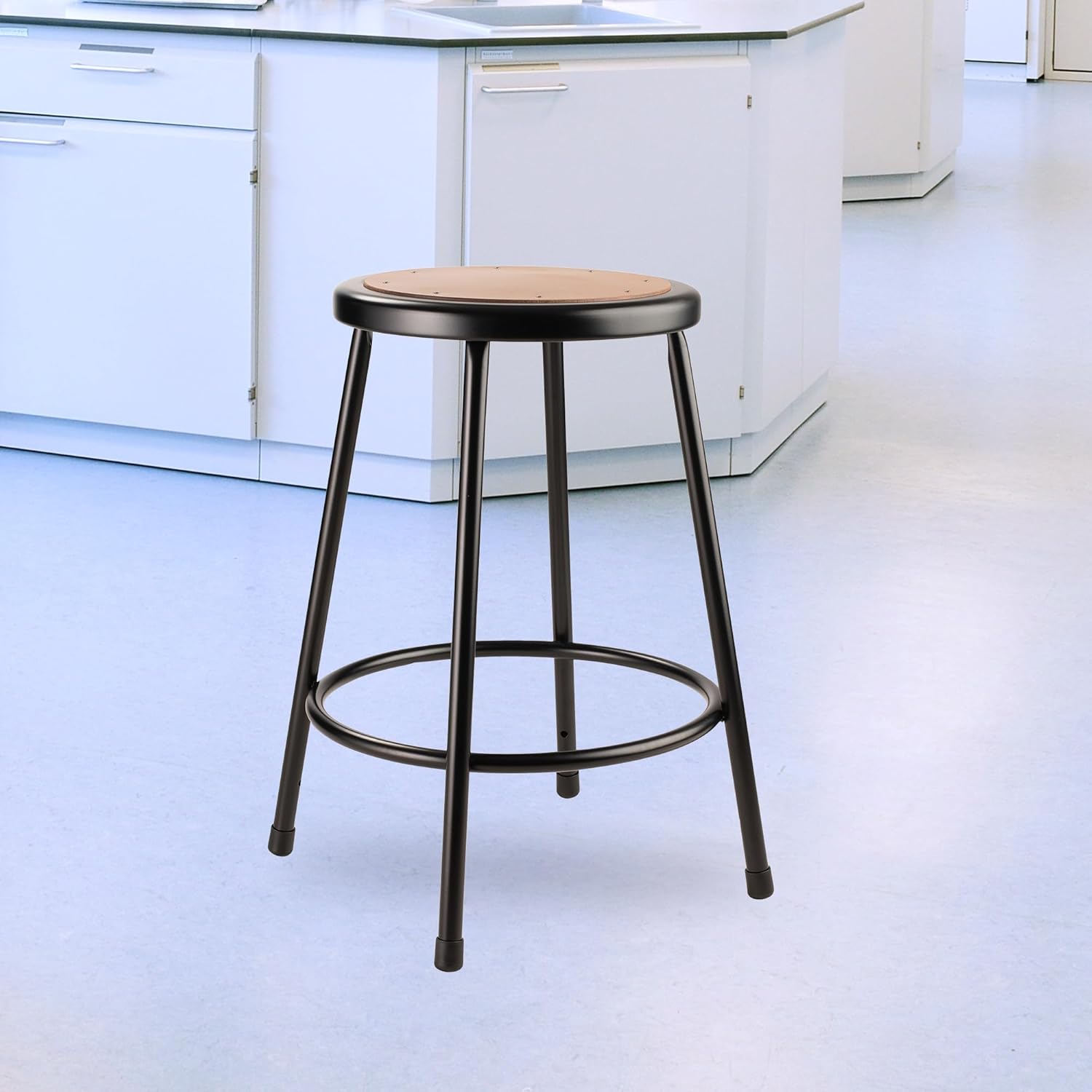 Pemberly Row 24" Modern Metal and Wood Heavy Duty Stool, Black Finish, Masonite Seat with Steel Frame, 15" x 15" Base, Durable Design for Art Rooms, Science Labs, Home Economics, or Shop Classrooms