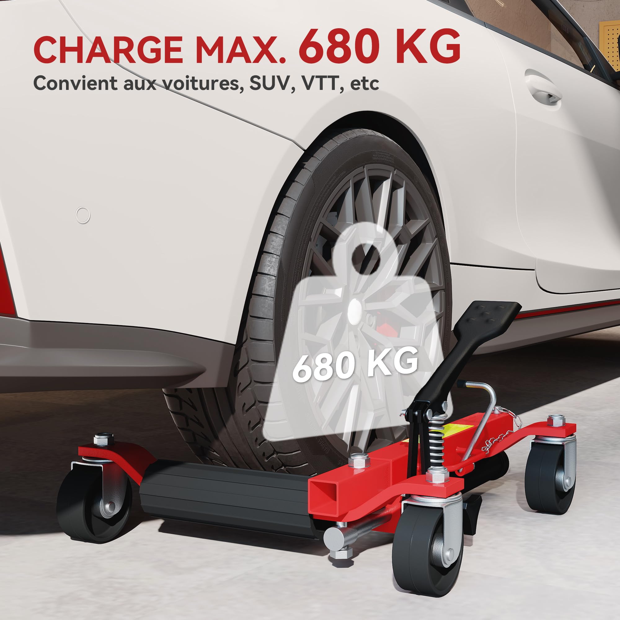 HOMCOM Lot de 2 Chariots de manutention de Voiture capacité 680 kg, Chariot de déplacement, Largeur de Pneu 22,8 cm, Roues rotatives à 360 °, pour réparation et déplacement de véhicules, Noir