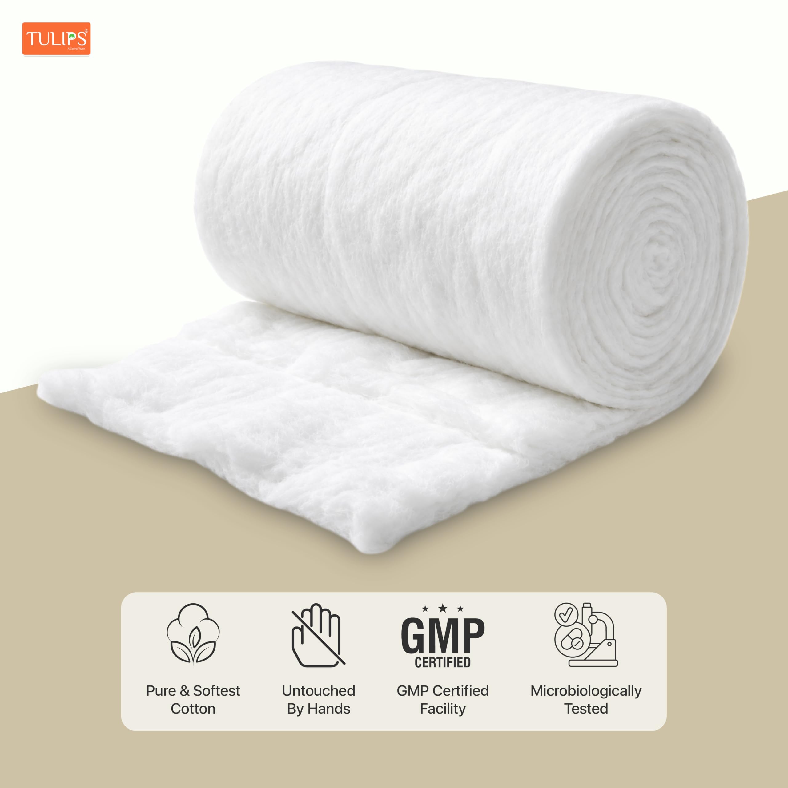 Tulips 100gm Absorbent Soft Cotton Wool/Roll for Makeup Remover, Beauty, Adult & Baby Care Disposable Cotton, (Pack of 2) 3