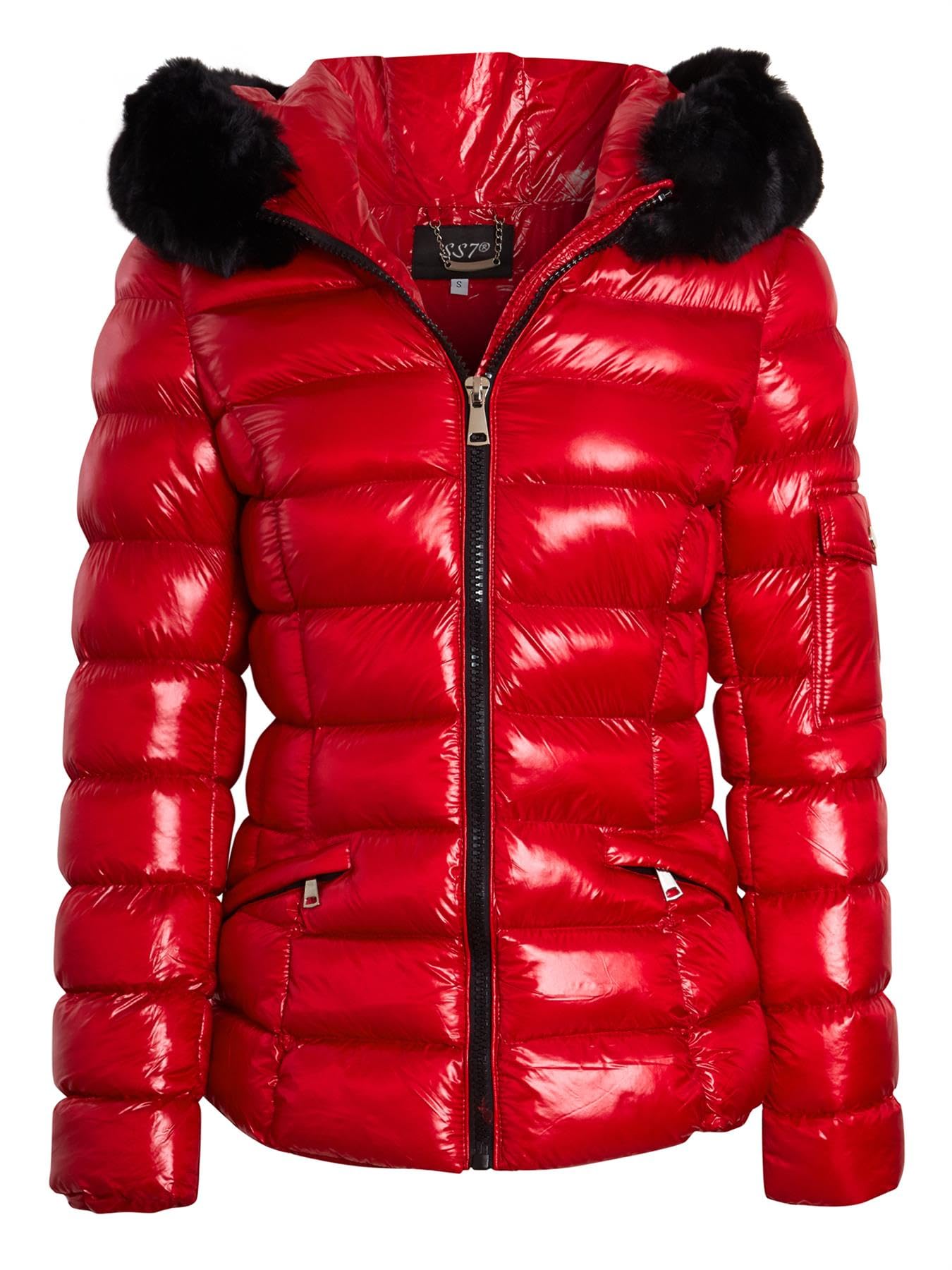 SS7 Womens Shiny Faux Fur Puffer Coat