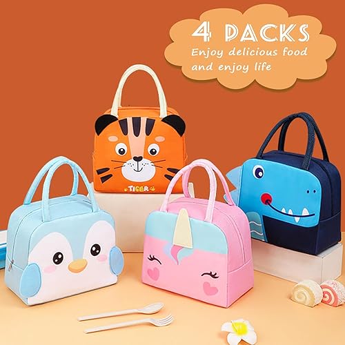 Miniatura 6 de Bolsas de almuerzo aisladas, 4 bolsas bento, lindas bolsas para el almuerzo, pequeñas bolsas enfriadoras impermeables de dibujos animados, lonchera