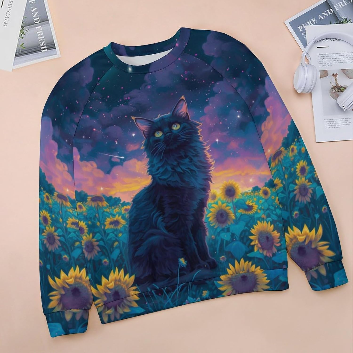 Cat Sweatshirts for Women Long Sleeve Crewneck Pullover Cotton Casual Plus Size Causal Fall Lounge Sweater - Image 4