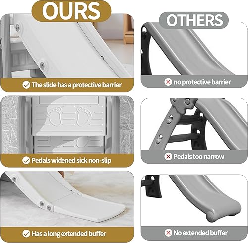 Miniatura 5 de Juego de tobogán grande 3 en 1 para niños pequeños con pendiente de deslizamiento extra larga, tobogán interior para niños, parque infantil, tobogán