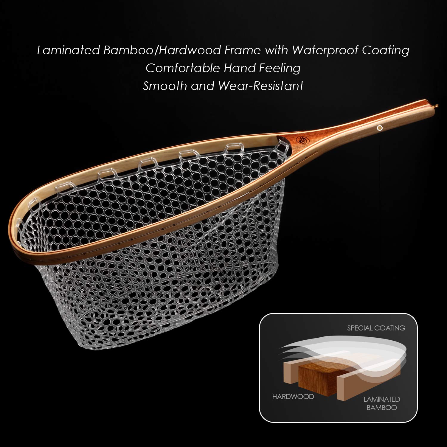 SF Fly Fishing Landing Soft Rubber Mesh Trout Catch and Release Net with Black Magnetic Net Release Combo Kit (Clear A Combo Small Holes)