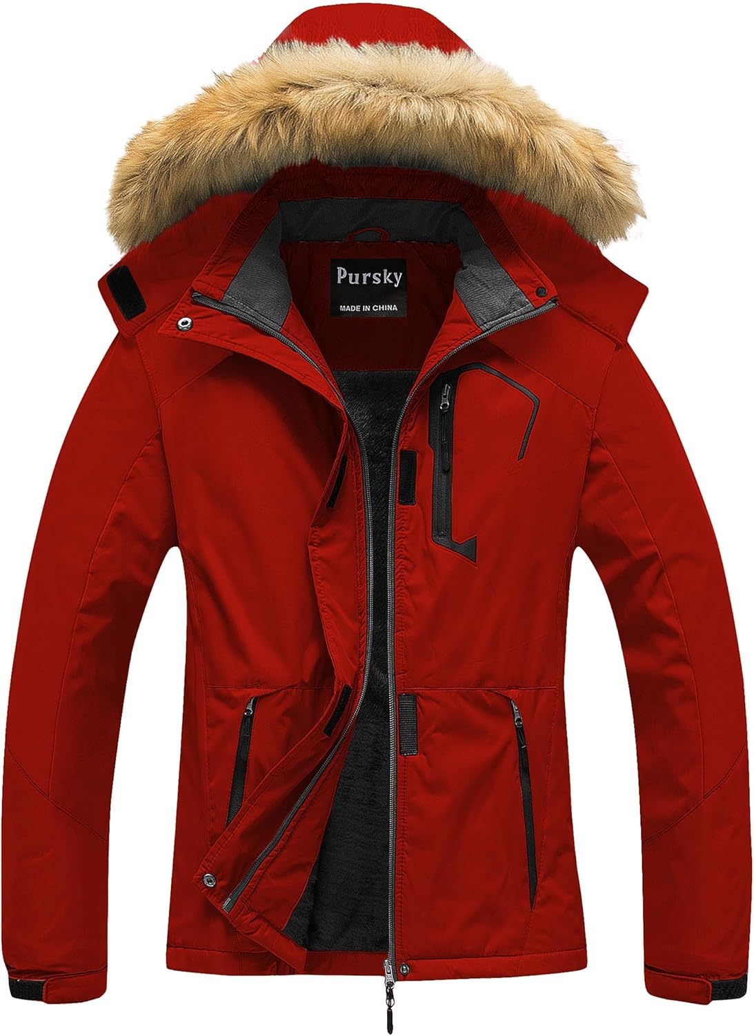 Pursky Women's Waterproof Ski Jacket Winter Snow Coats Fur Hooded Raincoat Parka