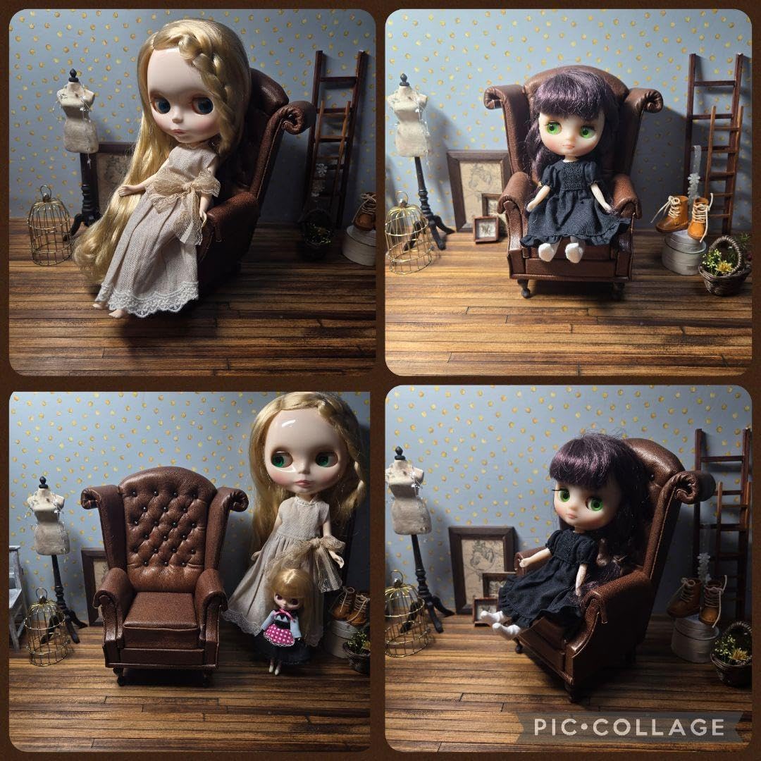 ④本革1/6サイズCFウイングバックブライスリカちゃんドール家具
