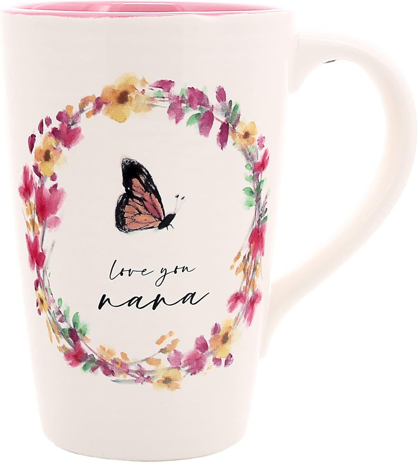 Pavilion Gift Company - Nana 17-ounce Cup, Floral Pattern Coffee Mug, Butterfly Coffee Cup, Spring Summer Kitchen Ideas, Nana Gifts Microwave & Dishwasher Safe, 1 Count, Cream