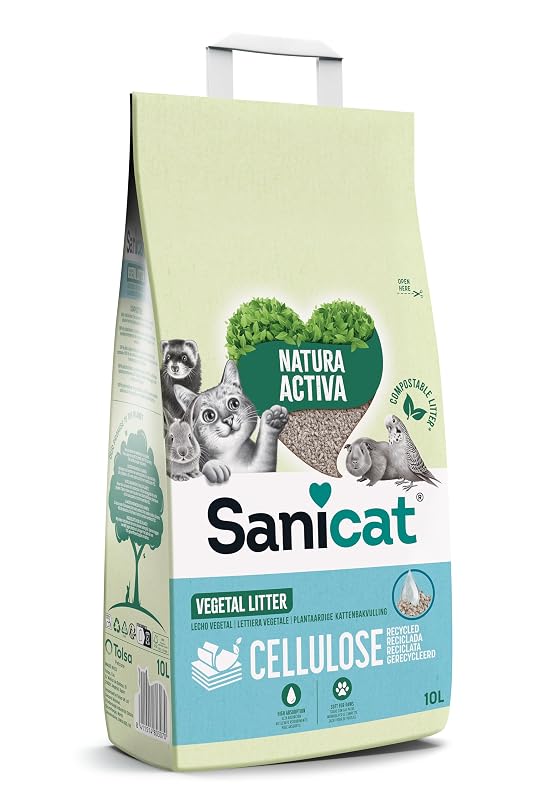 Areia para gatos de celulose sem fragrância Sanicat Hygienic Clean & Green 10 L