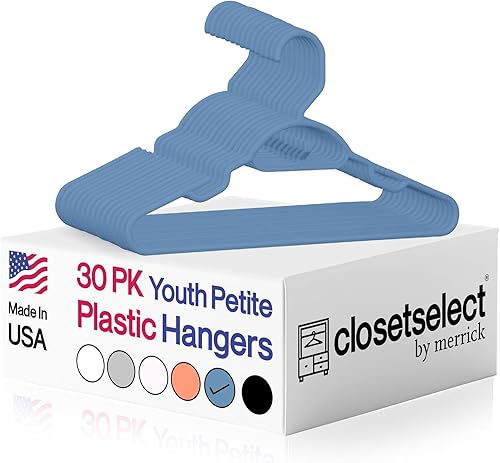 Miniatura 9 de Paquete de 30 perchas de plástico para niños, tallas 8 a 12, pequeñas, preadolescentes, junior, paquete de 30 unidades (melocotón)