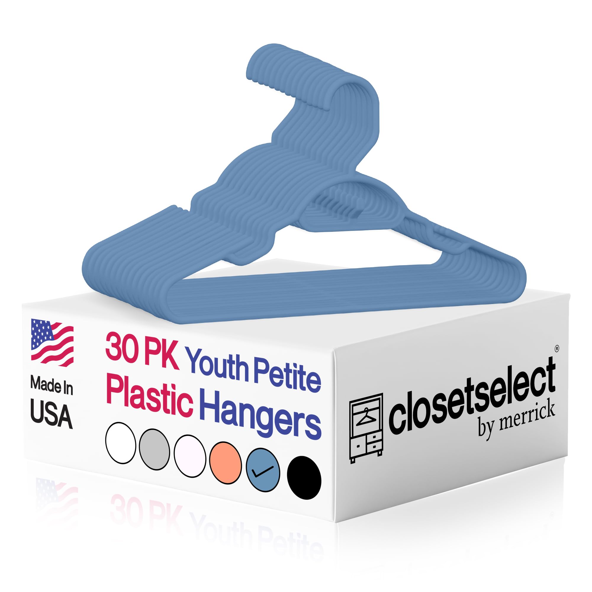 Closetselect Youth Hangers 30 Pack - 13 Inch Plastic Youth Petite & Childrens Hangers for Closet, Baby Hangers for Children Clothes Sizes 4 to 10,
