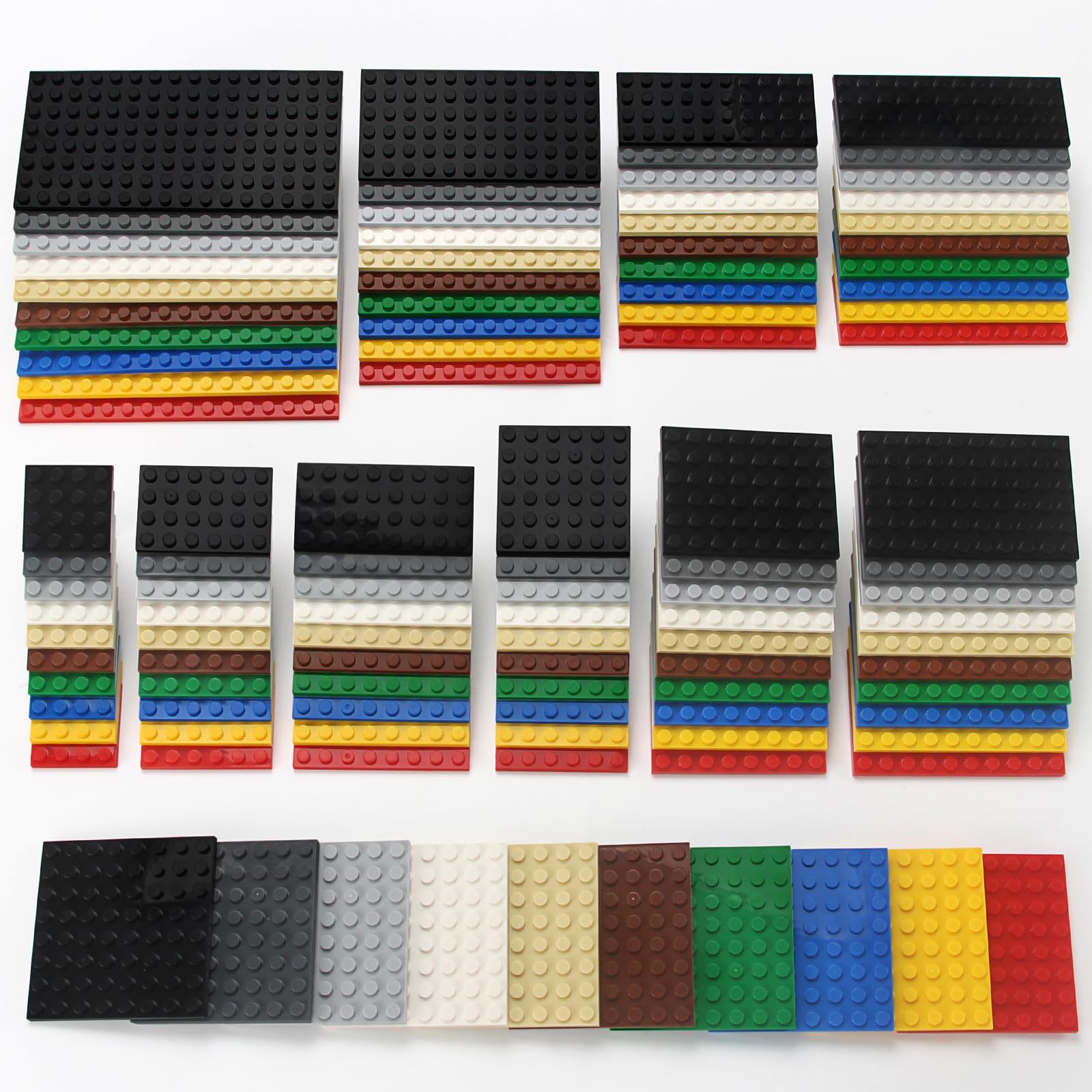 Feleph 110 Pieces 11 Sizes Classic Building Plates Parts 10 Mixed Color Compatible with Flat Platform Base for City Moc Figure Series Pack Set Toys Kids