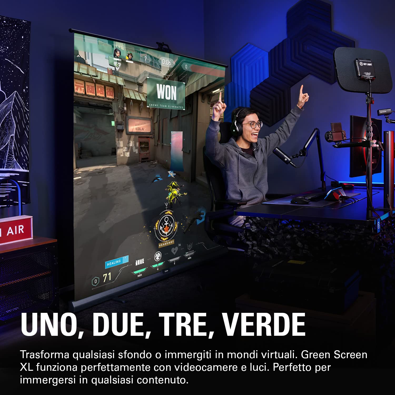 Elgato Green Screen XL - 2x1.82m pannello chroma key retrattile per streaming, videoconferenze, su Instagram, TikTok, Zoom, Teams, OBS