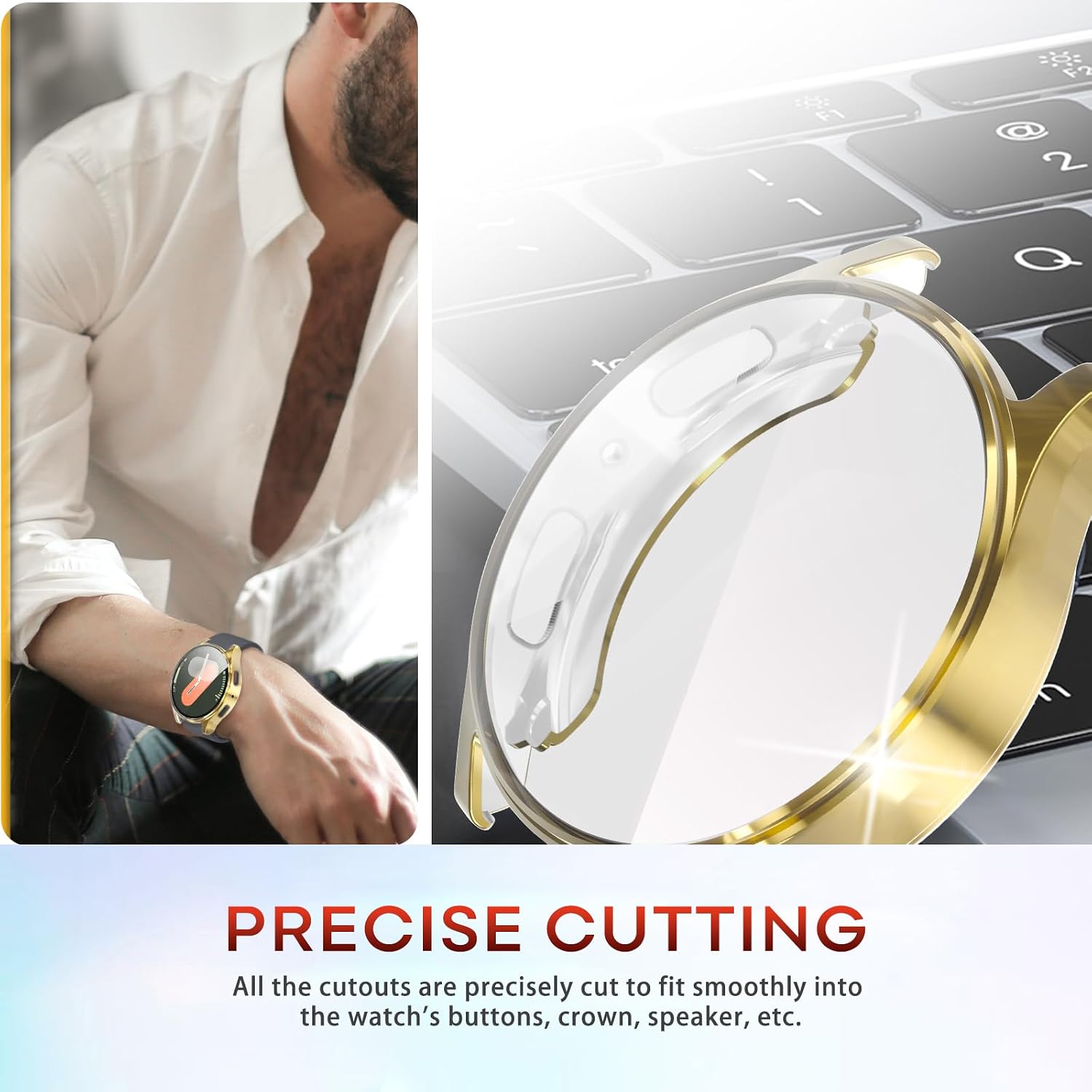 Compatible with Samsung Galaxy Watch 7 40mm Screen Protector Case, HD Protective Screen + Soft TPU Bumper Case, Stylish Face Cover for Samsung Watch s7 Strap Accessories - 40mm, Gold