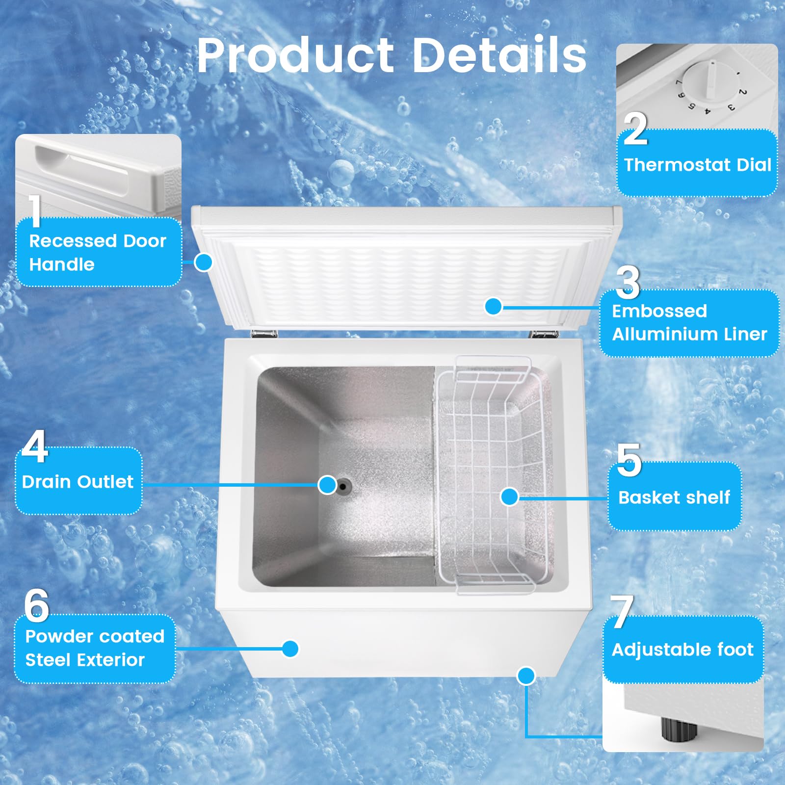 Cowsar Deep Freezer 3.5 Cu.Ft Chest Freezers With 2 Removable Baskets, Top Open Door Compact Congelador, Adjustable 7 Temperature Control For Kitchen, Office, Dorm Apartment, Garage, Commercial on Fridge.com - View 3