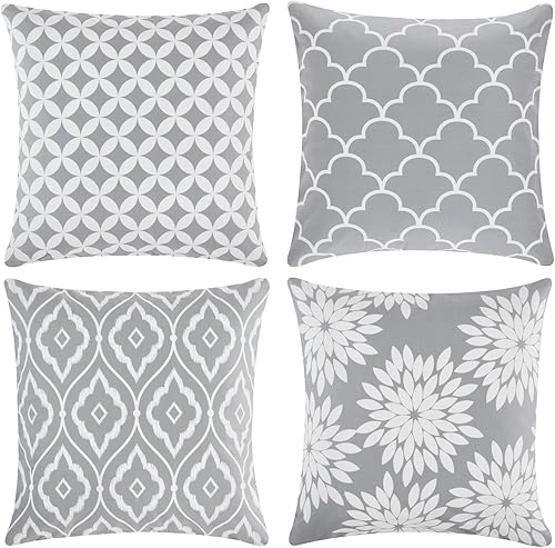 Baceight Juego de 4 fundas de almohada de 18 x 18 pulgadas decorativas acogedoras hipoalergénicas con patrón cuadrado de granja fundas de almohada