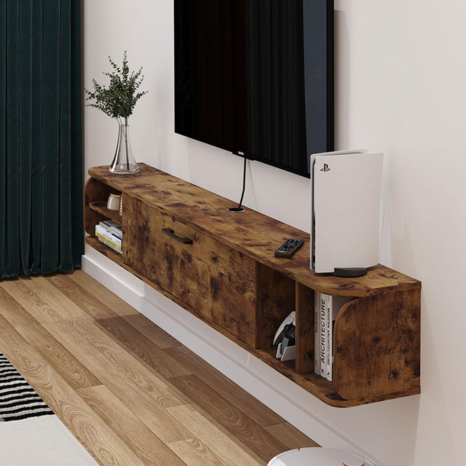 Scaffale TV galleggiante Scaffale a muro Supporto TV a parete Media TV Console Audio/Video Hutch Elettronica Scaffale per TV Componenti Centro di intrattenimento Armadietto Scaffale per libri