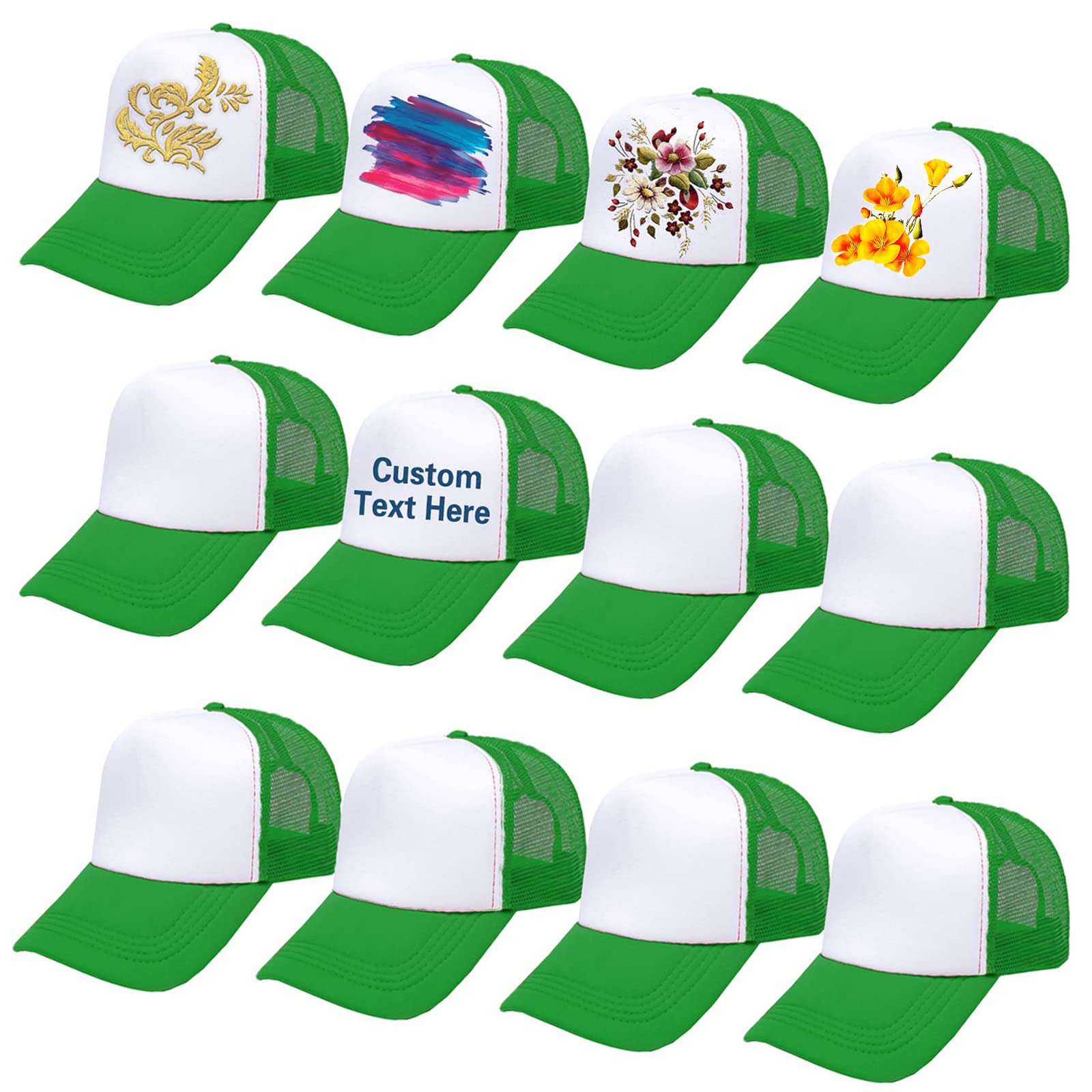 Funkeet 6 Pack Sublimation Blank Trucker Hats Plain Baseball Caps Mesh Back for DIY Embroidery Sublimation Printing