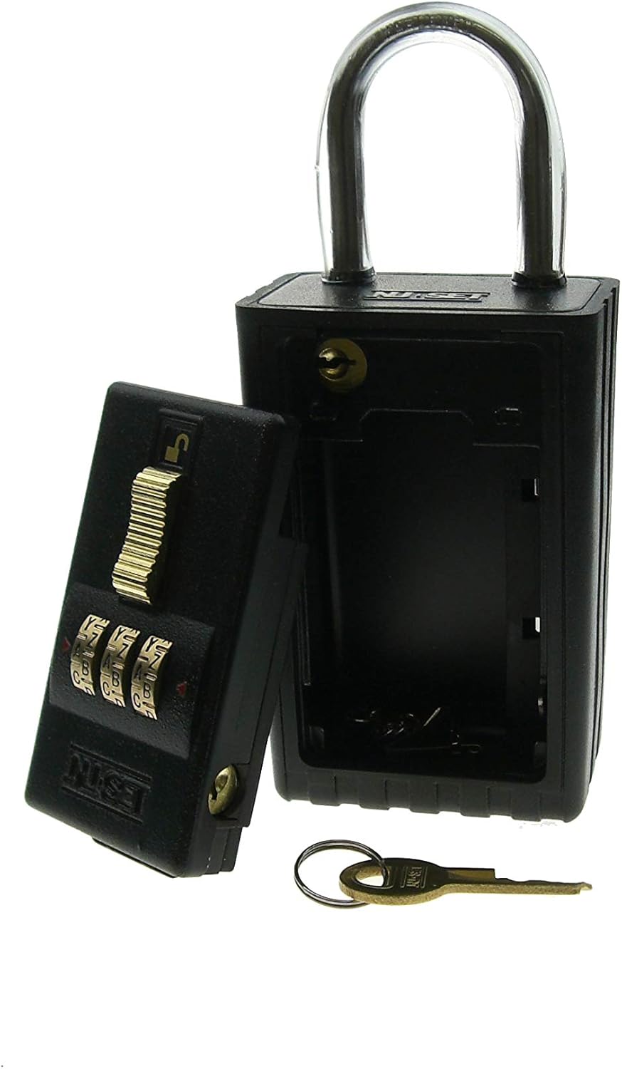 NU-SET Lock | 3 Digit 26-Alpha Combination Lock Box | Keyed Shackle Key Storage Lock Box | Home Improvement & Door Hardware (Black)