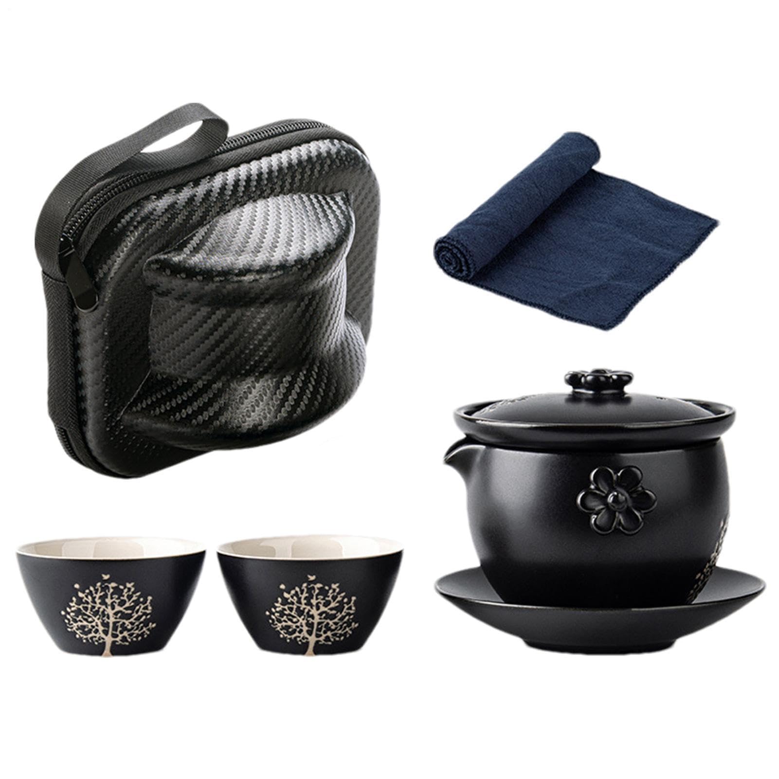 Juego de té japonés, tazas de té de cerámica, juego de té portátil apilable, juego de té de cerámica, antideslizante, para preparar té negro, té verde Pu-erh Oolong