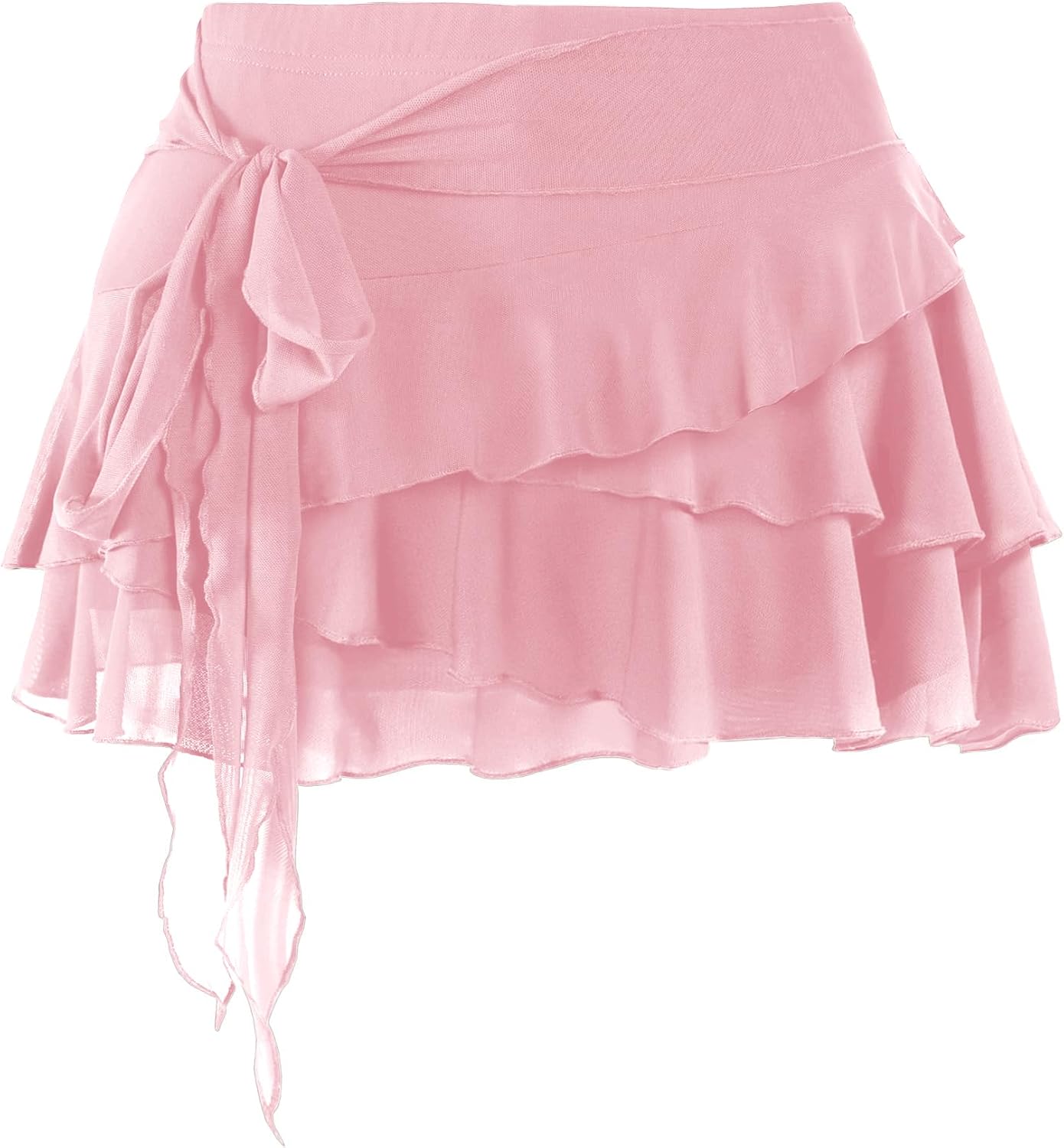SOFIA'S CHOICE Women Mesh Ruffle Mini Skirt Summer Flowy Tiered Layered Pleated Skirts with Built in Shorts
