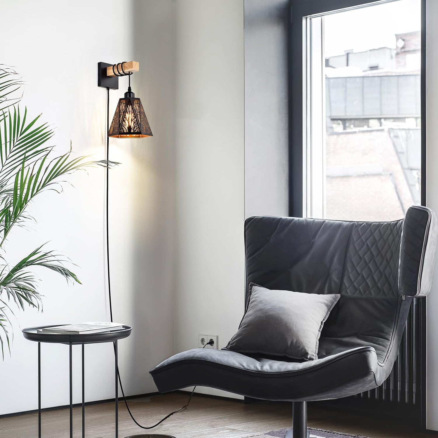 Plug in Wall Sconces Set of 2,Forest Tree Black Rustic Wall Sconces,Farmhouse Metal Wall Mounted Lamp,Industrial Wooden Wall Light fixtures Indoor,Wall Lights for Living Room,Bedroom,Bedside