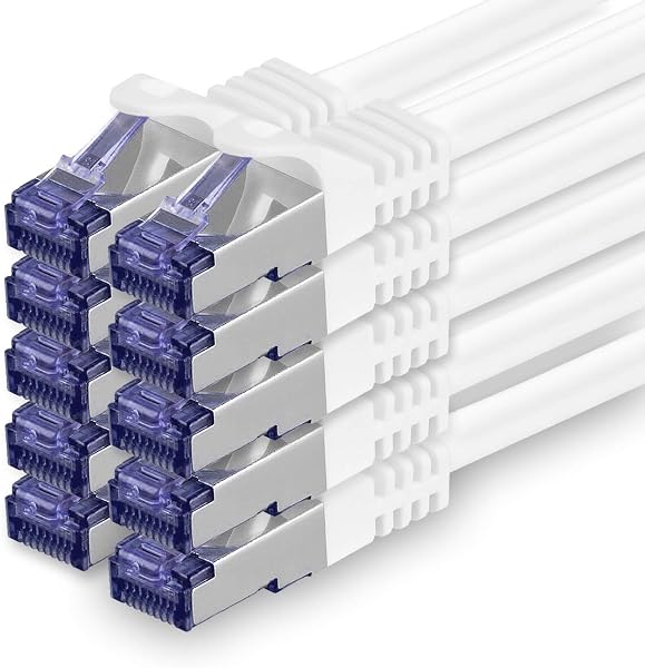 1aTTack.de Cat.7 Cavo di Rete 0,5m - Bianco - 10 Pezzi - Ethernet LAN Cat.7 SFTP PIMF LSZH Spina RJ45 Cat6a 10 Gbit s - 1